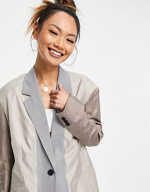 French Connection oversize blazer and wide leg trouser co-ord in grey