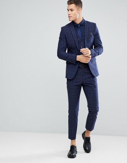 French Connection Skinny Suit in Grid Check in Seersucker