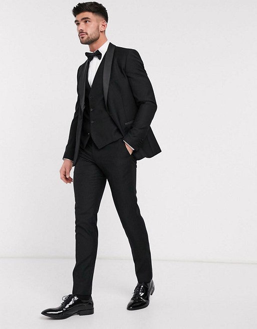 French Connection slim fit tuxedo suit in black