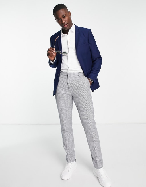 Blue trousers white on sale shirt grey blazer