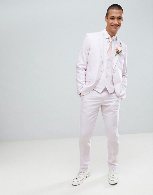 French Connection Wedding Dusky Pink Linen Slim Fit Suit