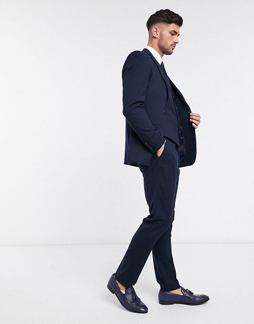 French Connection wedding slim fit flannel suit in blue