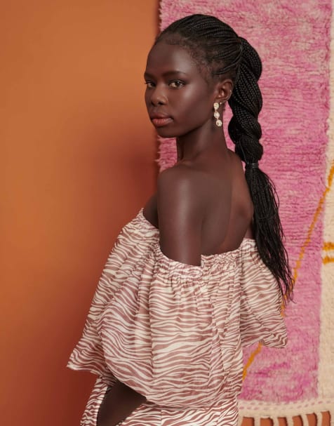 Ghospell bardot zebra print top & trouser co-ord - view 1