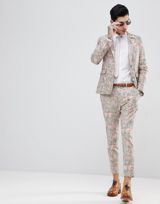 Gianni Feraud - Costume slim en lin mélangé à fleurs 