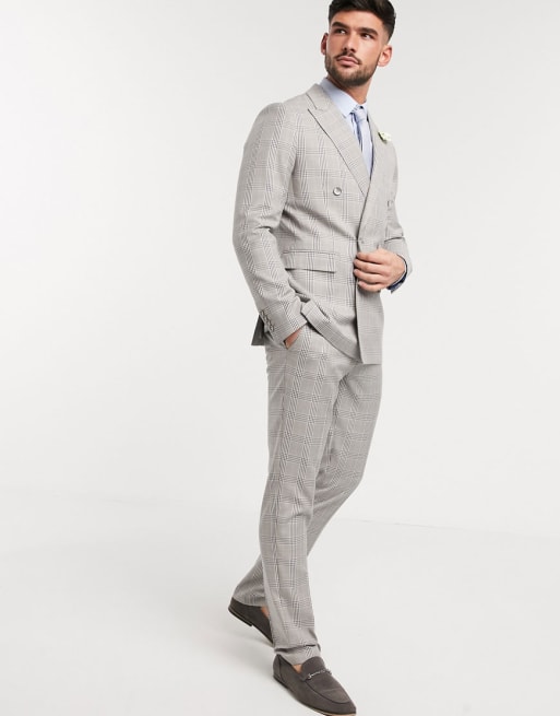 Gianni Feraud plaid double breasted slim fit suit