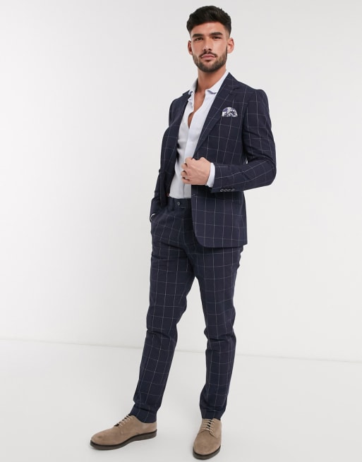 Gianni Feraud seersucker windowpane slim fit suit trousers