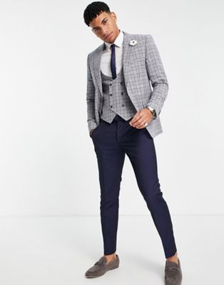 Gianni Feraud skinny fit check suit - NAVY