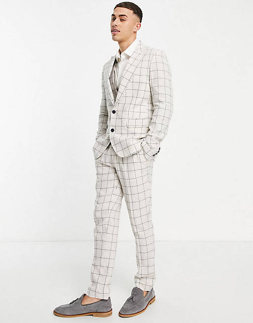 Gianni Feraud skinny fit cream windowpane suit