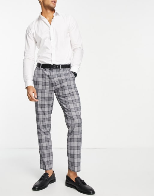 Gianni Feraud skinny fit grey check cropped suit