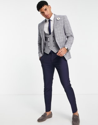 Gianni Feraud - Skinny fit-jakkesæt med tern - Marineblå