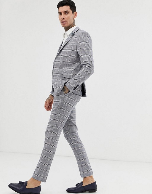 Gianni Feraud skinny fit linen blend check suit