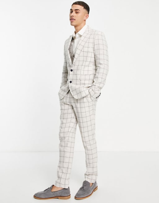 Gianni Feraud - Skinny fit pak met grote ruiten in crème