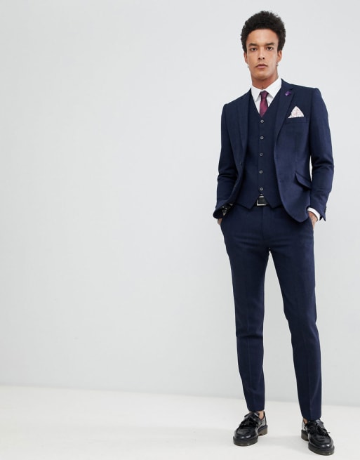 Gianni Feraud - Slim-fit kostuum van wolmix met groot visgraatmotief in marineblauw