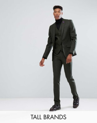 Gianni Feraud – TALL – Grön kostym med smal passform i Donnegal-tweed ...