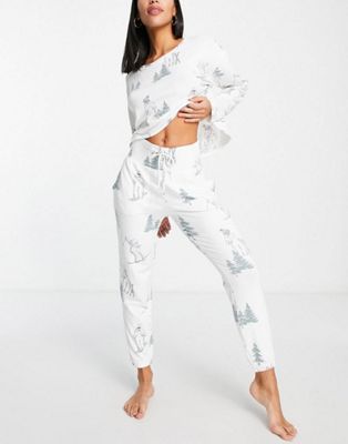 Gilly Hicks co-ord tree print pyjama top and bottoms set in white