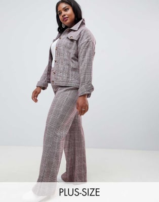 Glamorous Curve trucker jacket & trousers in prince of wales check co-ord