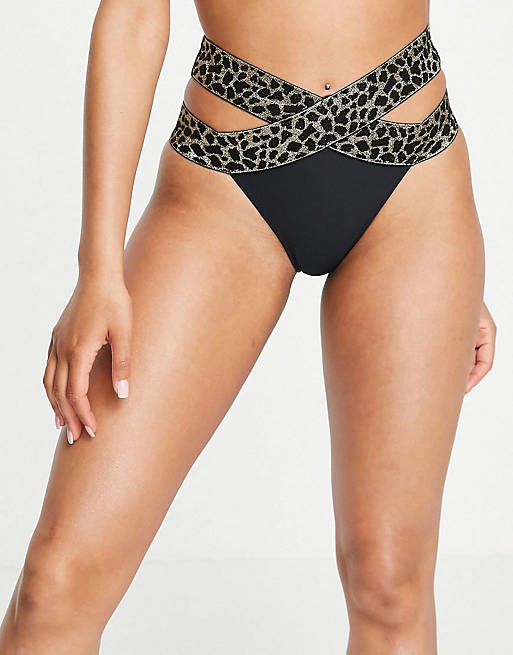 God Save Queens Exclusive Mia leopard shimmer lingerie set  in black