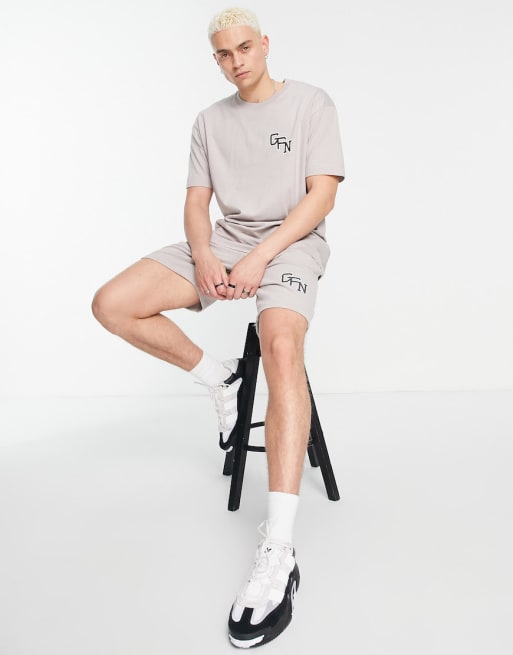 Good For Nothing co-ord set in stone grey with varsity logo print