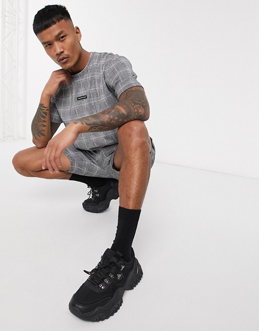 Good For Nothing tall check logo co-ord set in grey