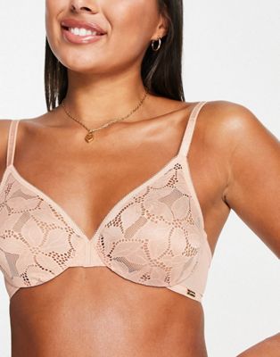 Gossard Glossies lace sheer lingerie set in pale pink