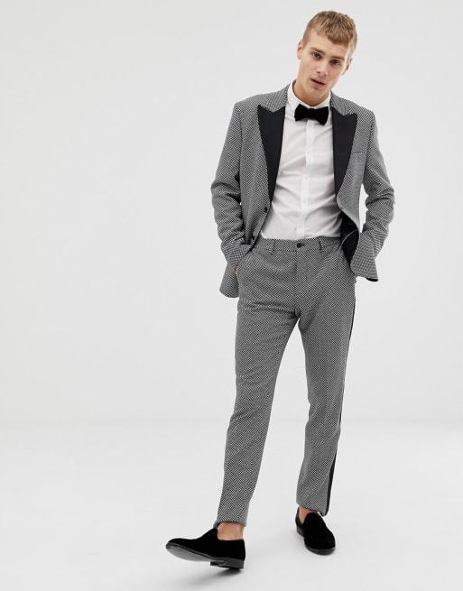 Grå-sort smoking i smal pasform med velourrevers fra Jack & Jones Premium