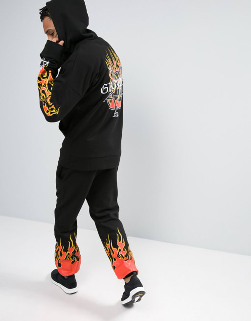 Granted Hoodie & Sweatpants In Black With Flames