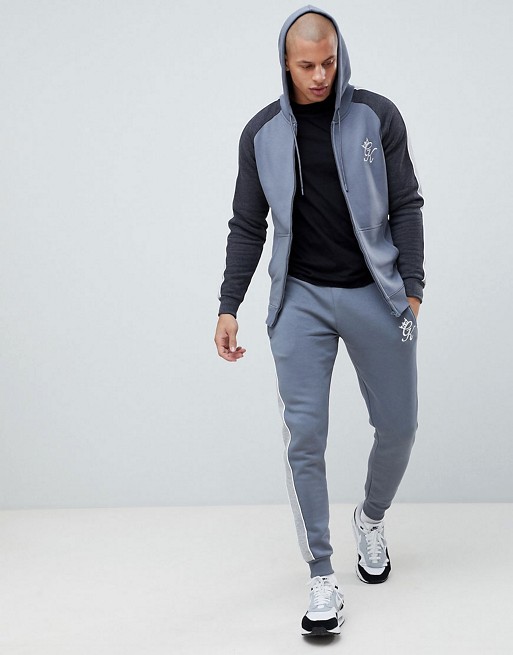 Gym King muscle tracksuit with side stripes in grey