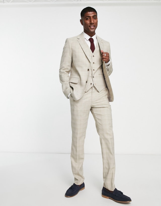 Harry Brown - beige slim fit suit in brown check