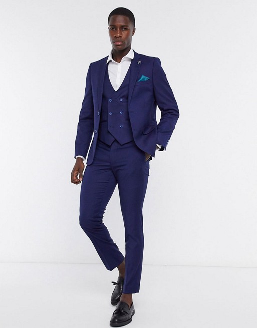 Harry Brown blue textured slim fit suit trousers