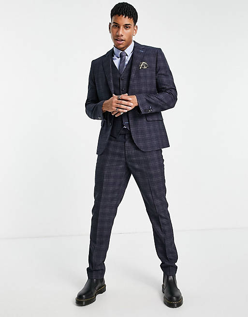 Harry Brown blue windowpane check slim fit suit