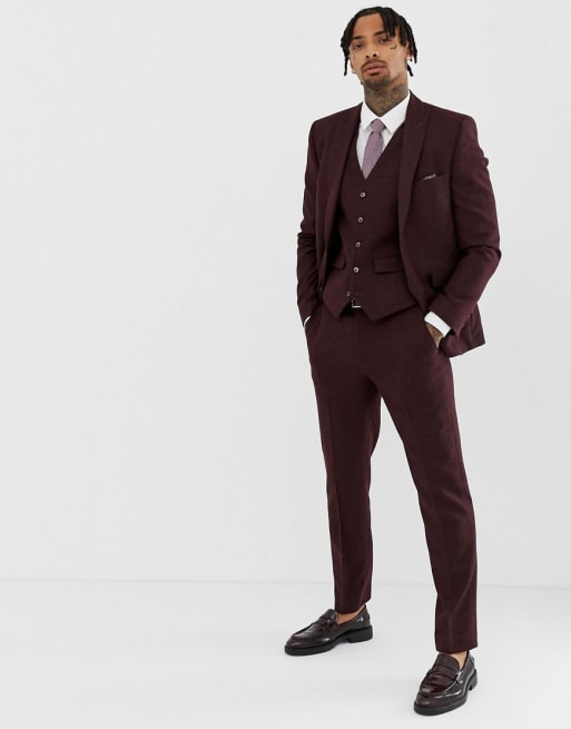 Harry Brown Burgundy Slim Fit Donnegal Suit | ASOS