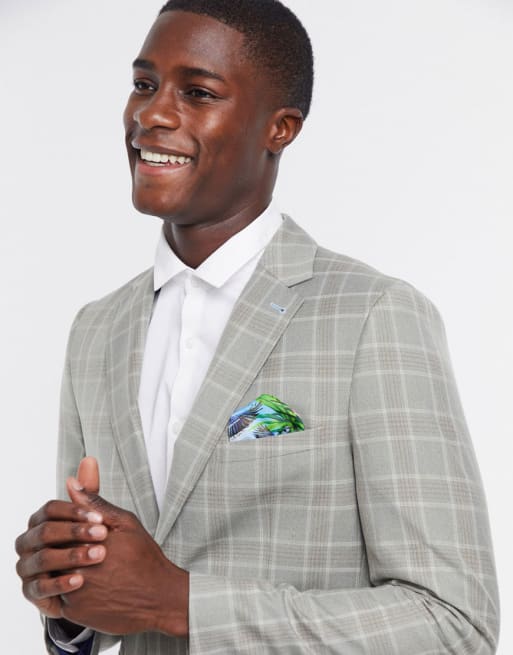 Harry Brown check slim fit suit in gray linen