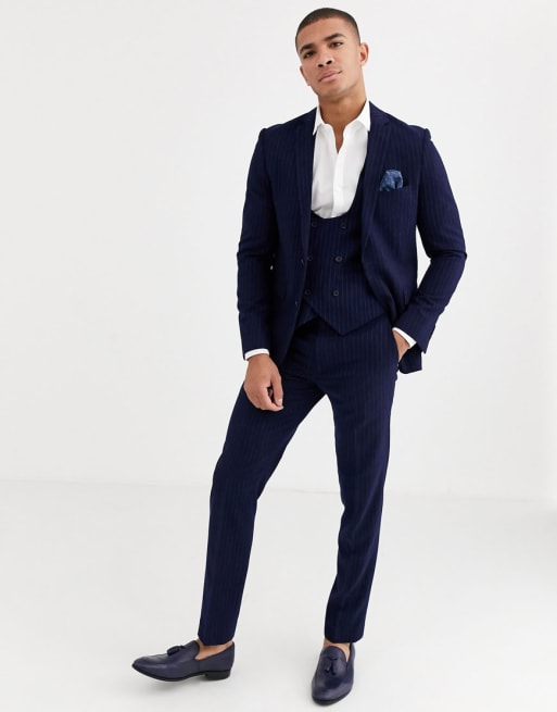 Harry Brown Costume Ajusté à Rayures Bleu Craie Asos