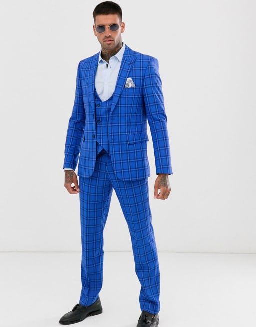 Harry Brown Costume De Mariage Ajusté à Carreaux Bleus Colorés Asos