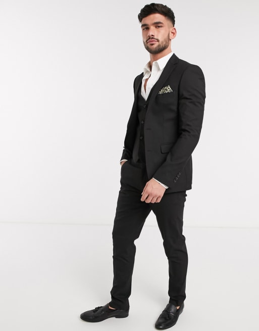 Harry Brown - Ensfarvet jakkesæt i sort i skinny fit