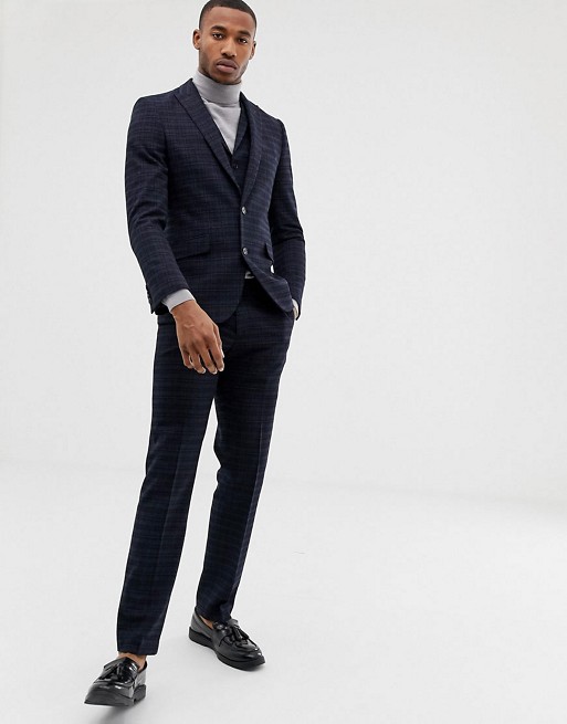 Harry Brown navy and gold slim fit check suit