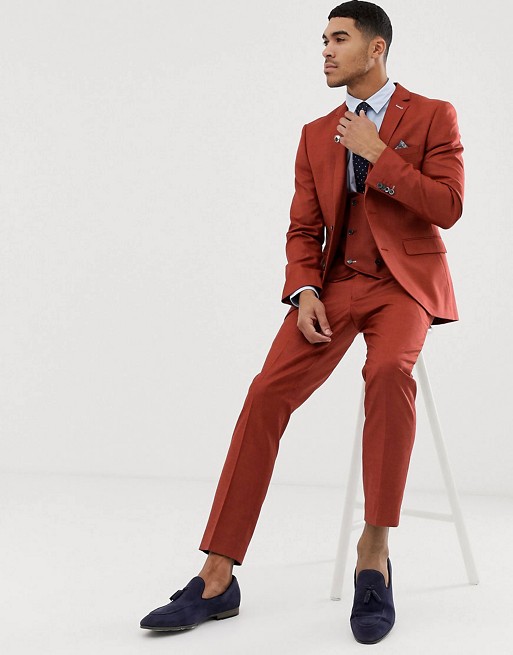 Harry Brown skinny fit burnt red stretch textured suit