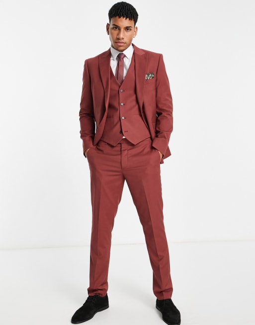 Harry Brown - Skinny-fit effen pak met stretch in bruin