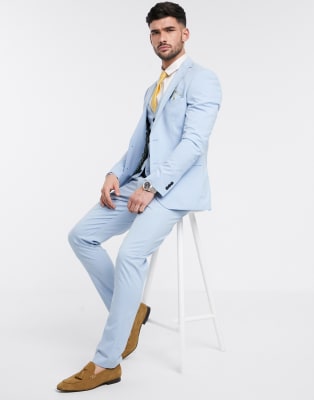 Harry Brown skinny fit plain suit in sky blue