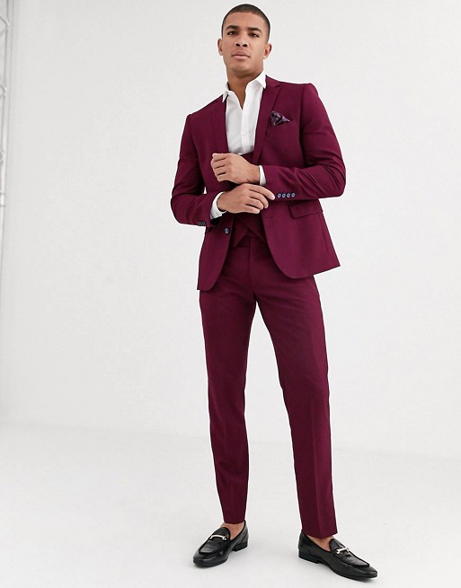 Harry Brown skinny fit stretch plain suit in plum