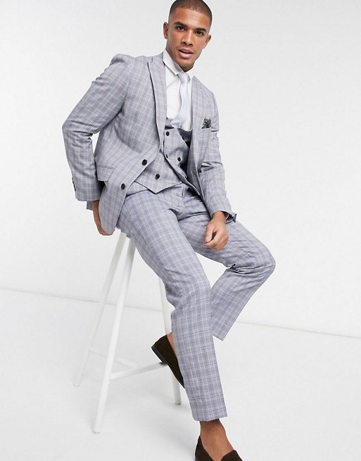 Harry Brown slim fit check suit in grey check