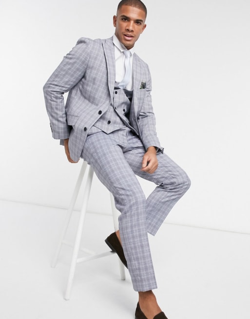 Mens skinny hot sale check suit