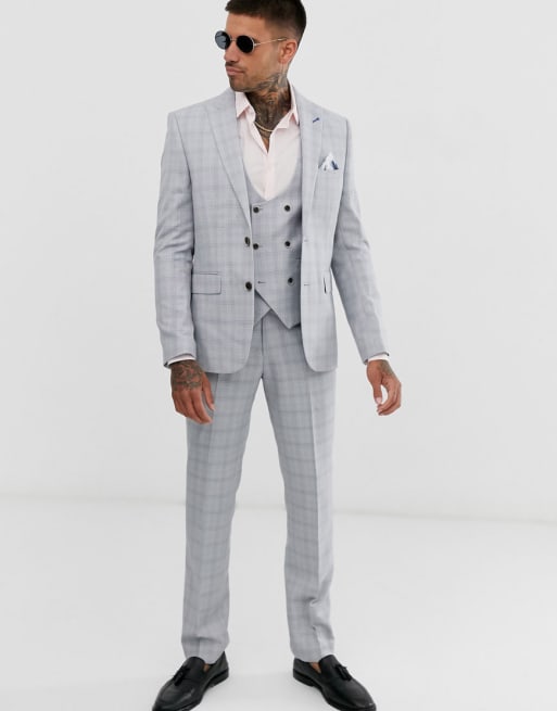 Harry Brown slim fit light grey check suit