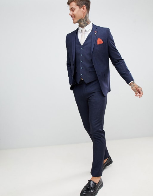 Harry Brown slim fit navy self check suit