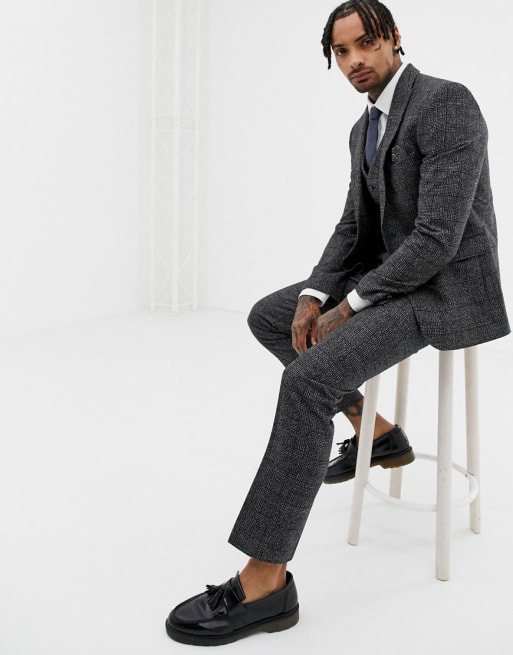 Harry Brown Textured Slim Fit Gray Check Suit