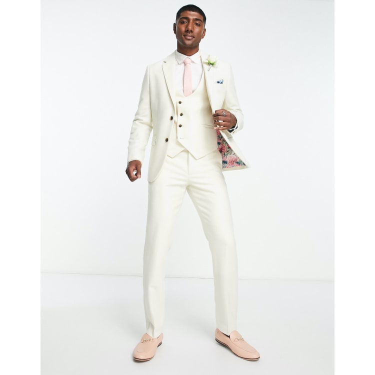 Cream Slim Fit Groom Wool Suit for men by BespokeDailyShop