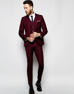 burgundy skinny fit suit