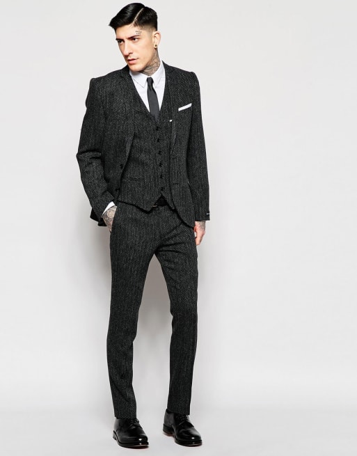 Heart & Dagger Charcoal Herringbone Suit in Super Skinny Fit | ASOS