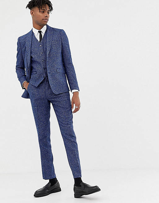 Heart & Dagger skinny suit in blue dogstooth