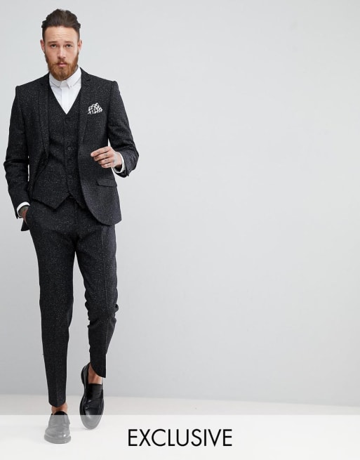 Heart & Dagger Skinny Suit In Herringbone Fleck Tweed